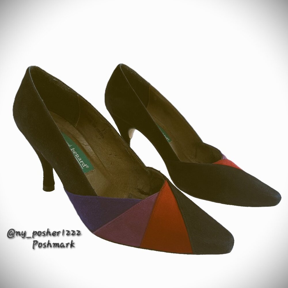 *𝓥𝓲𝓷𝓽𝓪𝓰𝓮 𝐡𝐚𝐫𝐯é 𝐛𝐞𝐧𝐚𝐫𝐝 Suede Pointed-Toe Pumps 7B ⚫🔵🟣🔴